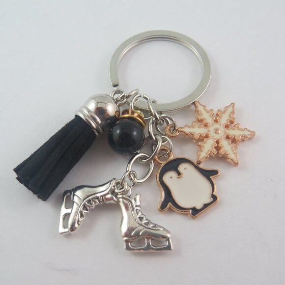 Ice Skating Keychain Winter Lover Gift for Girl or Woman Penguin Snowflake Charm - Picture 3 of 4